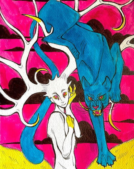 flat coloring traditional, watercolor and pen